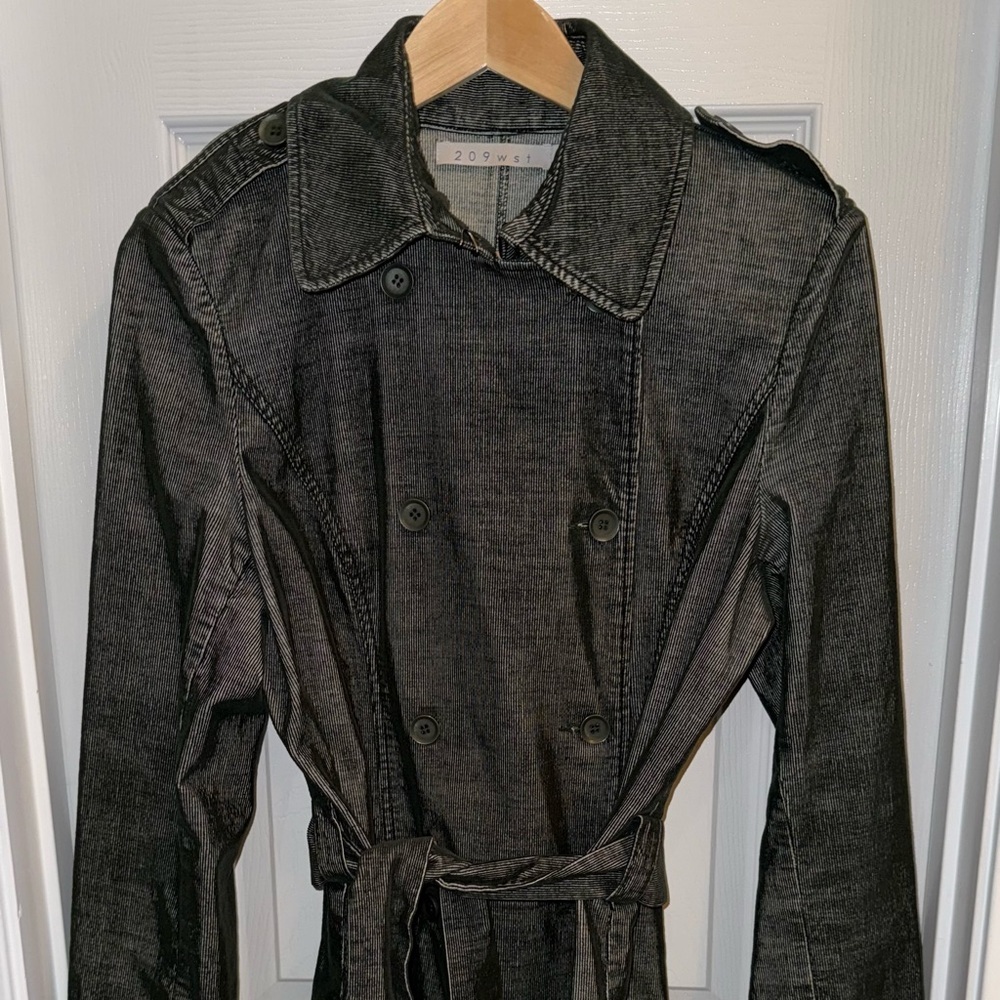 Vintage Double Beasted Corduroy Belted Hippy Tench Coat Womens 10 Green chic